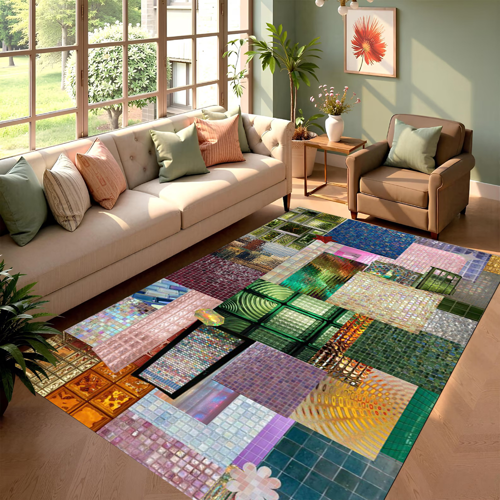 Creative Plaid Printed Carpet  - Commercial Glass Printing 리뷰 및 가격