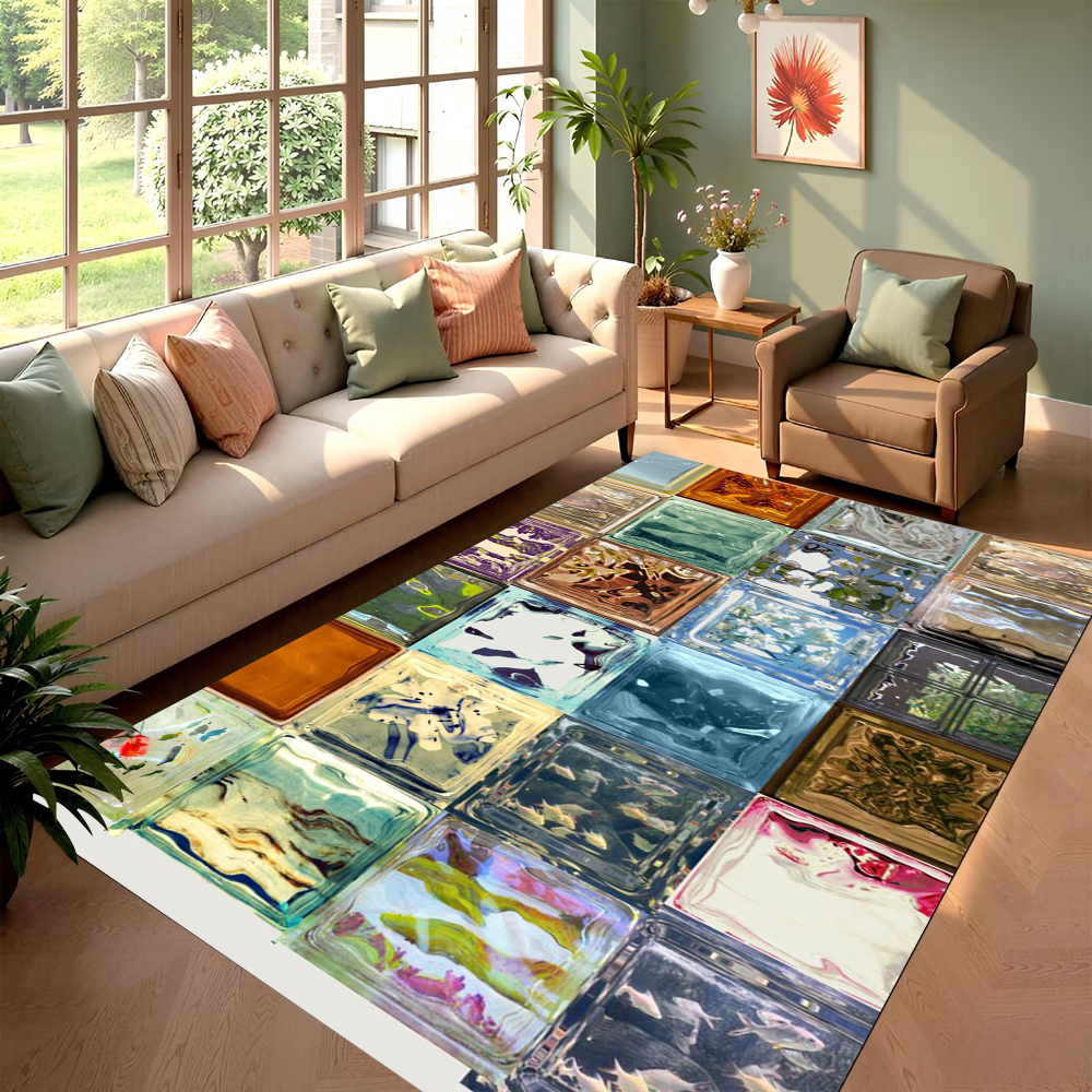 Creative Plaid Printed Carpet  - Commercial Glass Printing 리뷰 및 가격