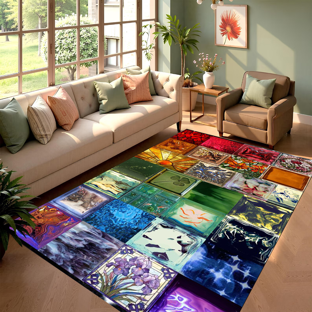 Creative Plaid Printed Carpet  - Commercial Glass Printing 리뷰 및 가격