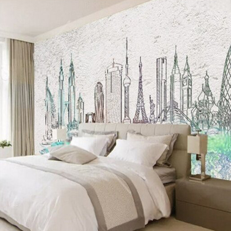 Modern watercolor city silhoue - Commercial Wallpaper Printing 리뷰 및 가격