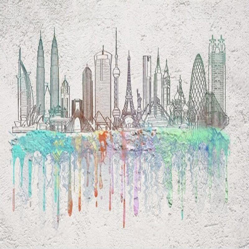 Modern watercolor city silhoue - Commercial Wallpaper Printing 리뷰 및 가격
